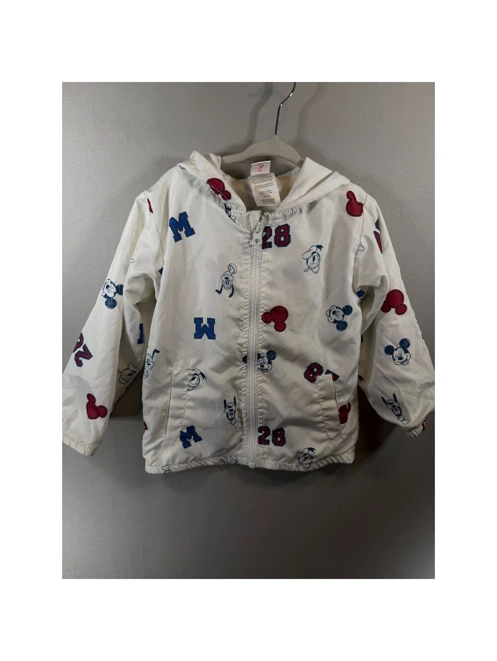 Disney Junior Mickey Mouse White Hooded Windbreaker Jacket 3D Ears Kids 3T